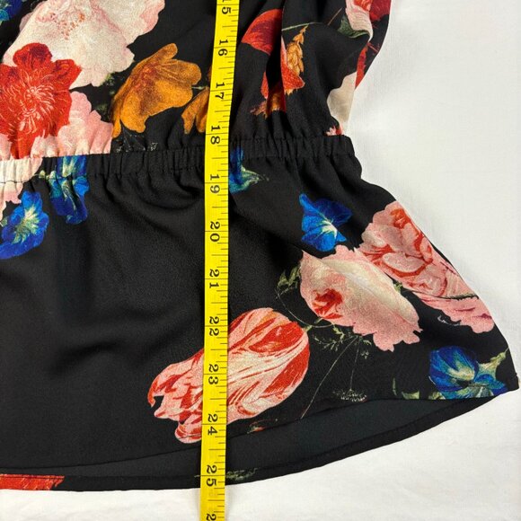 Worthington Black Floral Print Peplum Blouse - Size S - Picture 12 of 13